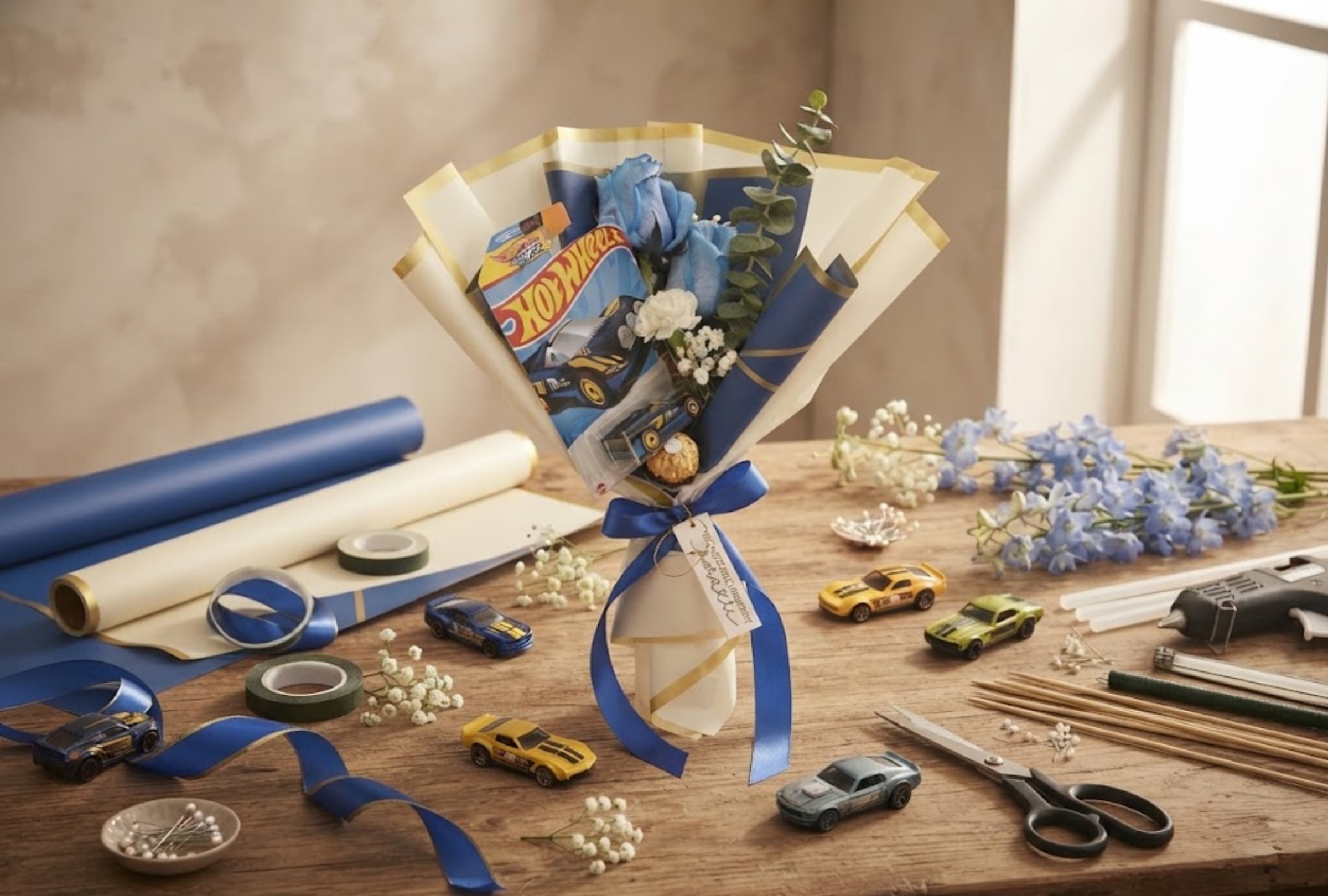 Te presentamos ideas originales para regalar ramos de Hot Wheels a tu persona favorita este 30 de septiembre. FOTO: Imagen creada por la IA de Gemini.
