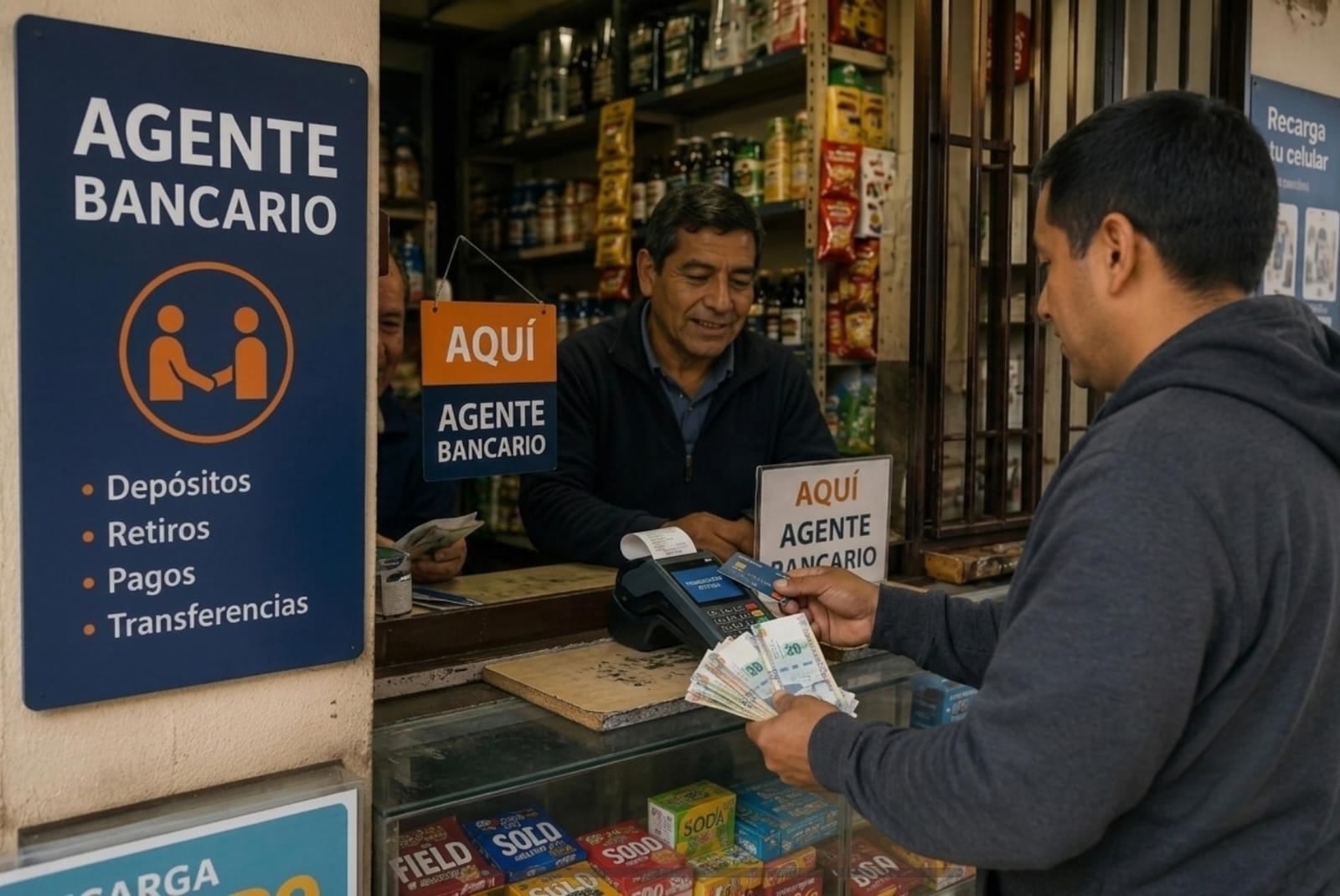 Agentes bancarios. Imagen: Creada con IA, ChatGPT para Gestión