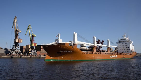 The Donaugracht general cargo vessel moored at the Port of Ventspils in Ventspils, Latvia, on Thursday, April 20, 2023. Latvias central bank cut its forecast for inflation this year to 10% from 10.9% seen previously, Uldis Rutkaste, director of the monetary policy department, said. Photographer: Andrey Rudakov/Bloomberg