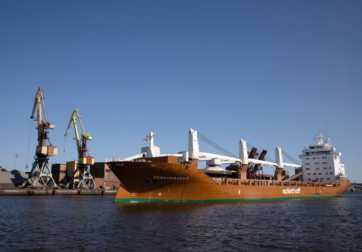 The Donaugracht general cargo vessel moored at the Port of Ventspils in Ventspils, Latvia, on Thursday, April 20, 2023. Latvias central bank cut its forecast for inflation this year to 10% from 10.9% seen previously, Uldis Rutkaste, director of the monetary policy department, said. Photographer: Andrey Rudakov/Bloomberg
