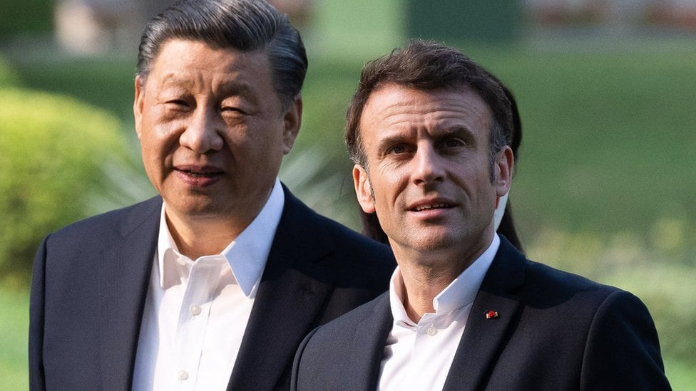 Xi y Macron durante la visita del presidente francés a China.