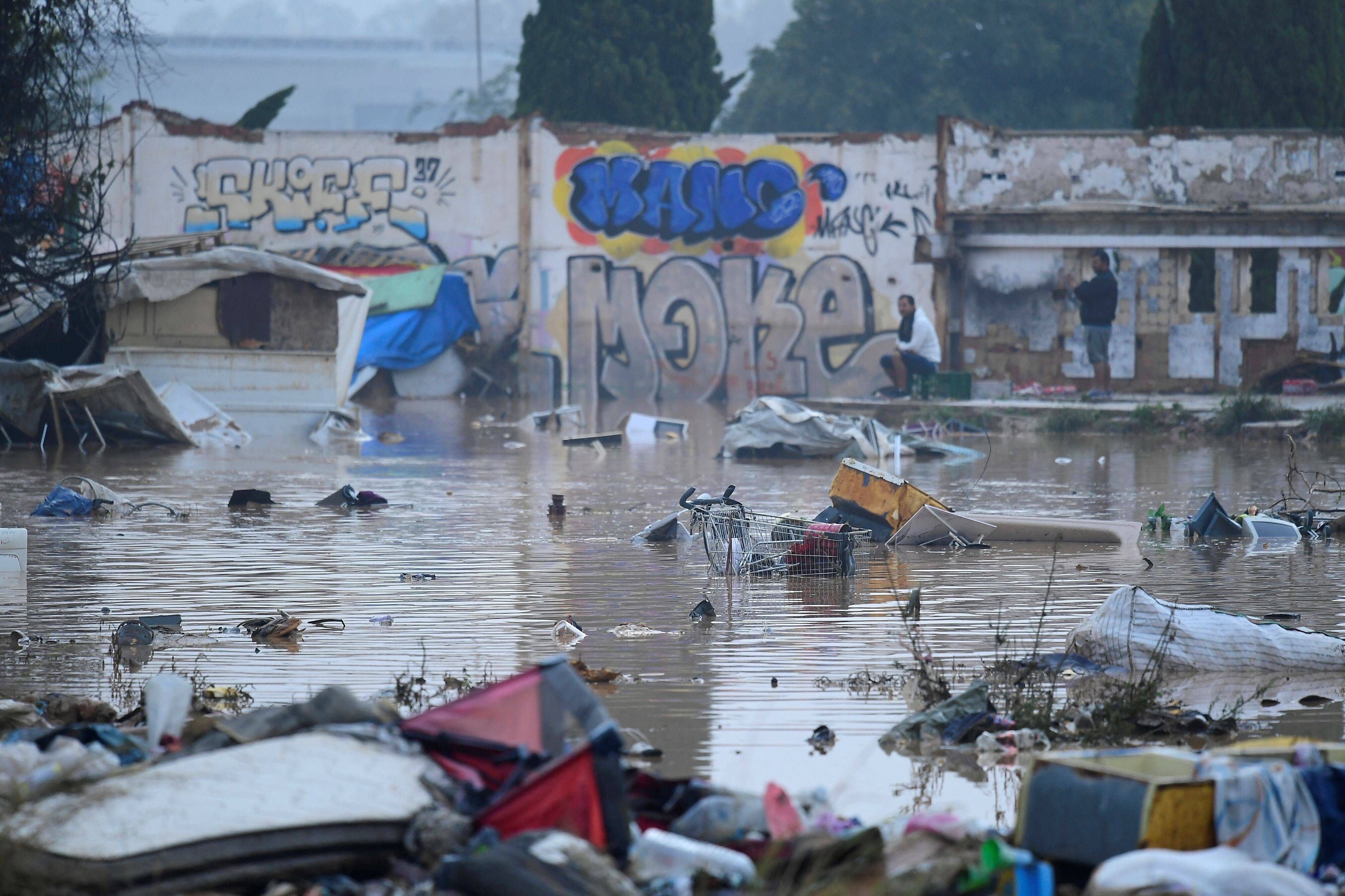 Una zona de tugurios inundada se muestra en Picanya, cerca de Valencia, este de España, el 30 de octubre de 2024. (Foto: AFP)