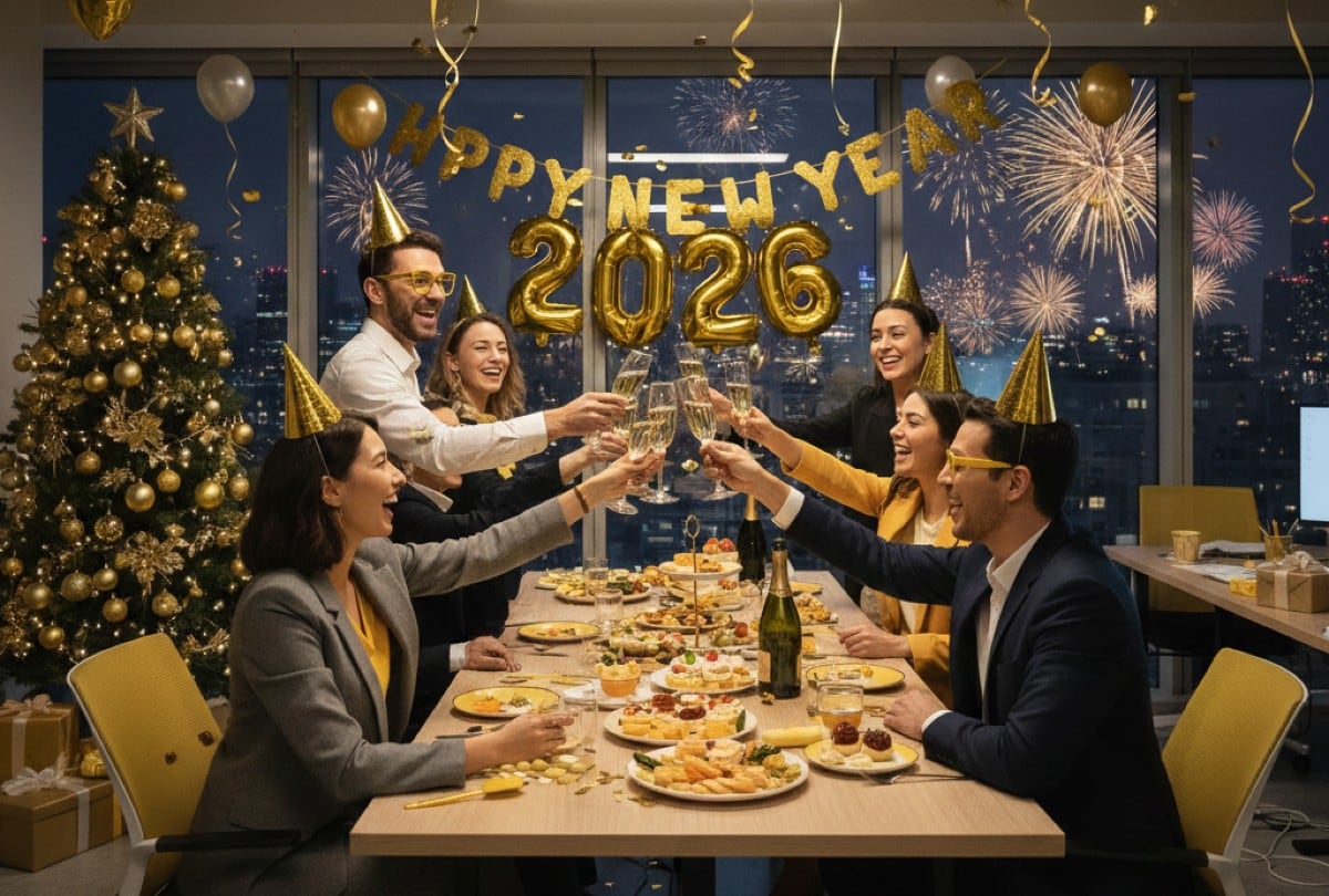 Encuentra aquí frases y mensajes de Año Nuevo 2026 para el trabajo ideales para compartir con respeto y buena energía. | Crédito: Imagen creada por Gestión Mix usando la IA de Gemini