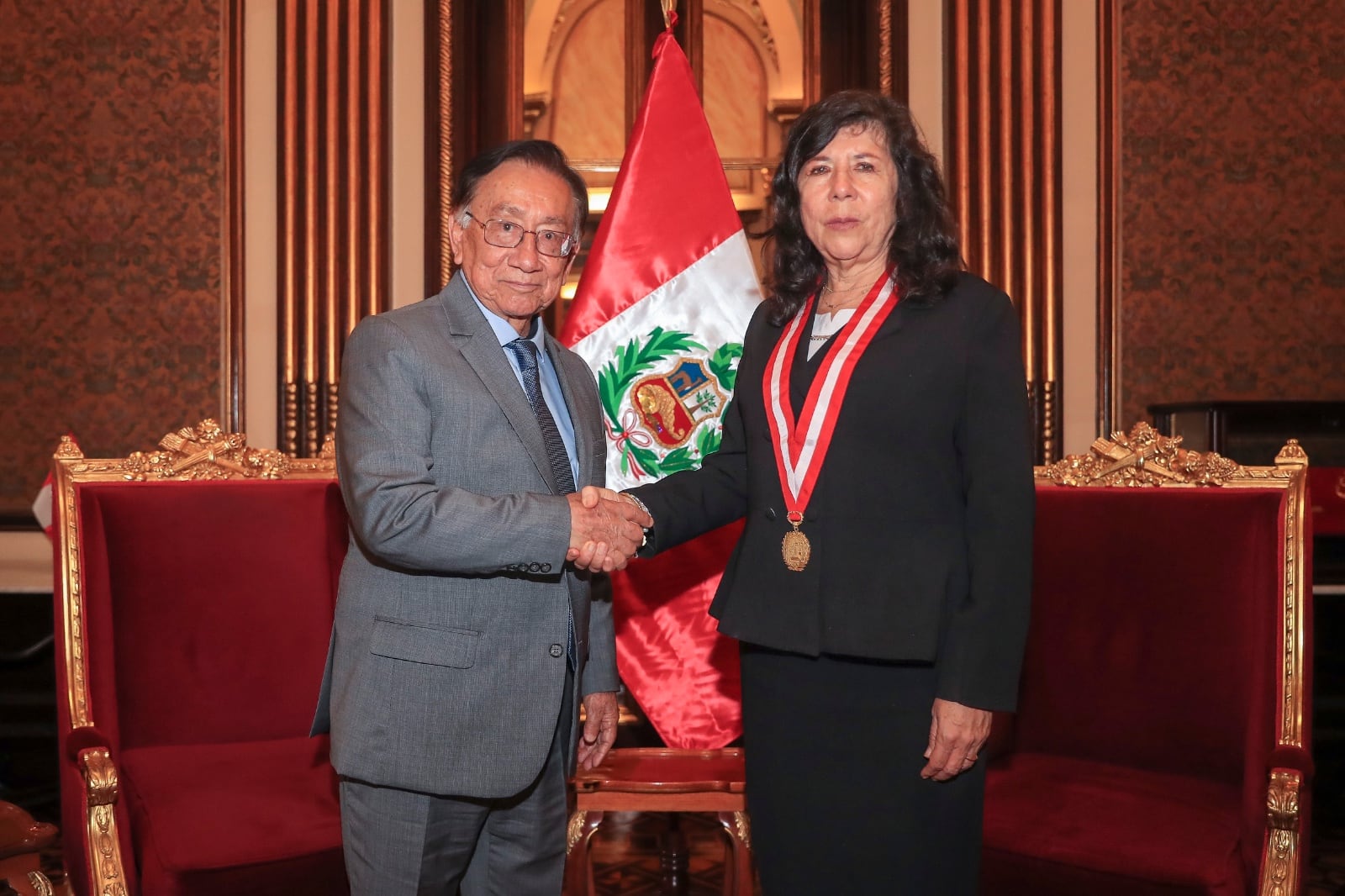 La presidenta del Poder Judicial, Janet Tello Gilardi, se reunió el martes 7 de abril con el jefe de Estado, José Balcázar Zelada. Foto: PJ.