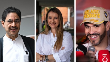 De izquierda a derecha: Iván Cepeda, Paloma Valencia y Abelardo de la Espriella, favoritos a la presidencia de Colombia, según varias encuestas.