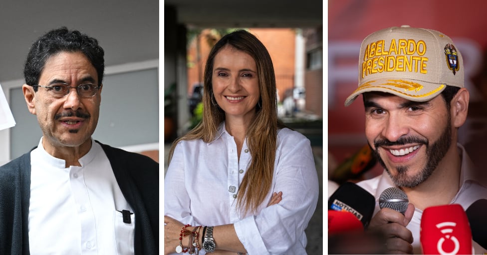 De izquierda a derecha: Iván Cepeda, Paloma Valencia y Abelardo de la Espriella, favoritos a la presidencia de Colombia, según varias encuestas.