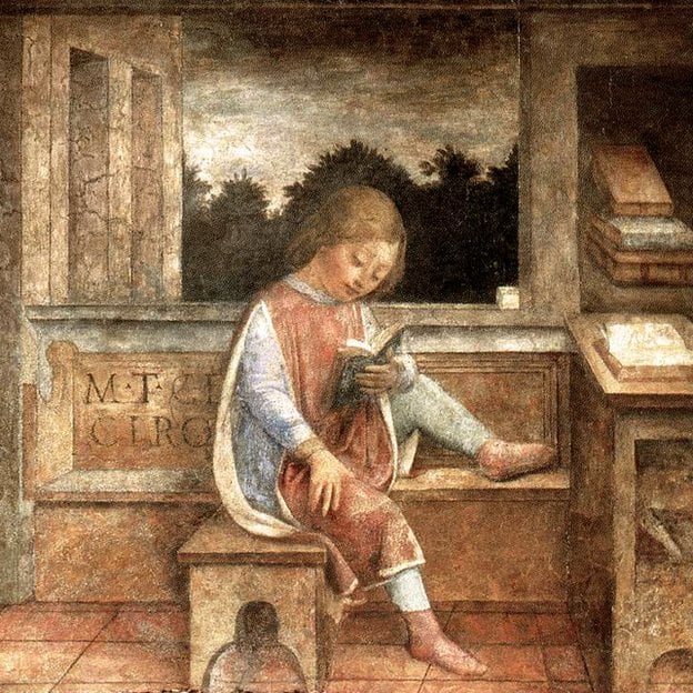 Cicerón, de niño, leyendo, en un fresco de Vincenzo Foppa (1464). | Crédito: Wellcome Collection