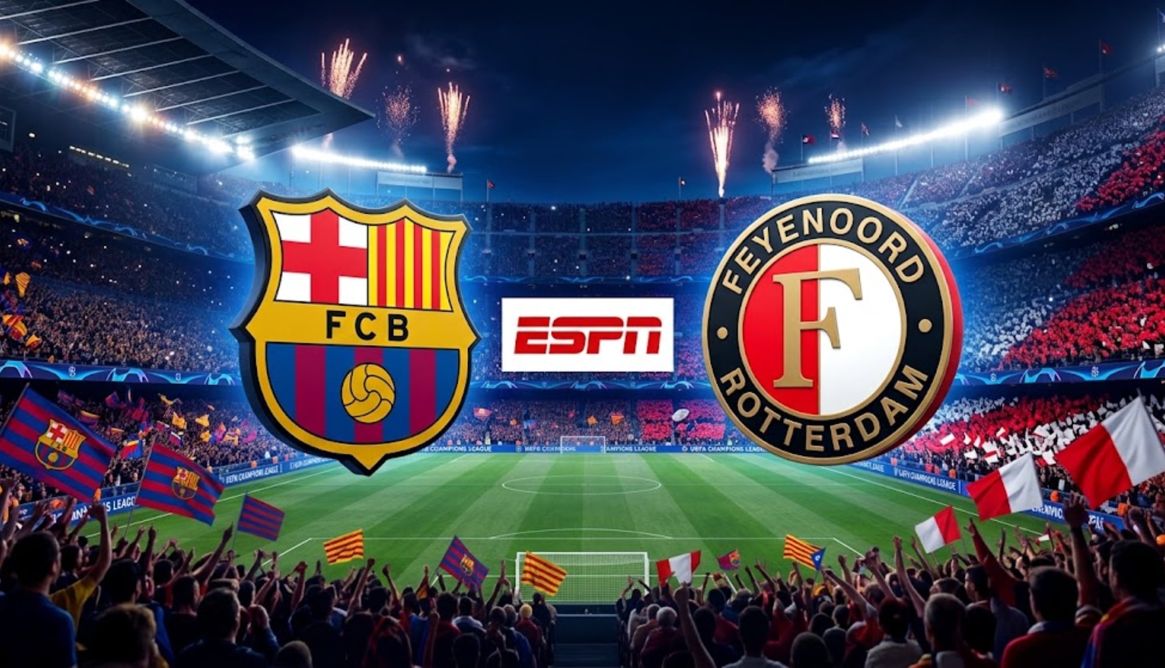 Señal de ESPN y Disney Plus para ver la transmisión de FC Barcelona vs. Feyenoord, por la Jornada 1 de fase de liga de UEFA Champions League 2026-27. (Foto: Imagen creada por Gestión Mix utilizando la IA de Gemini)