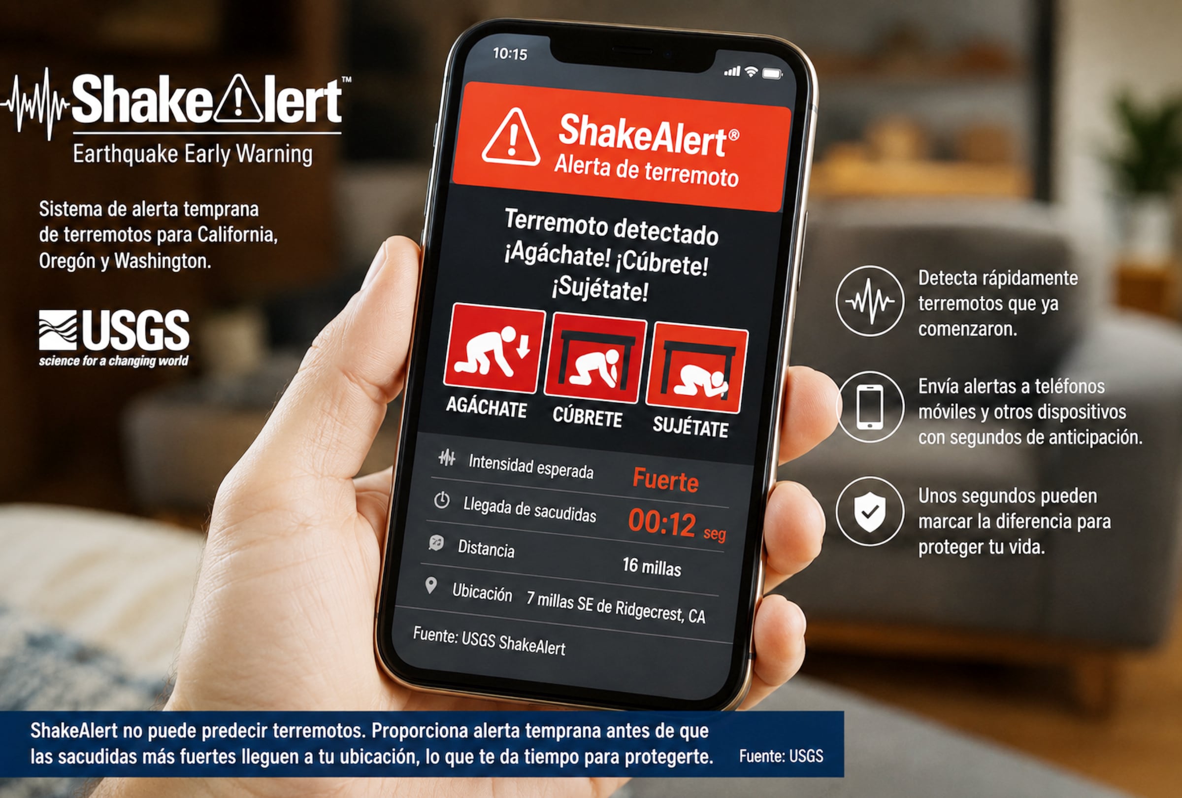 ShakeAlert es el sistema de alerta temprana que detecta terremotos en curso y puede enviar avisos antes de que las sacudidas más fuertes lleguen a determinadas zonas de California, dando a la población unos segundos para ponerse a salvo. FOTO DE USGS
