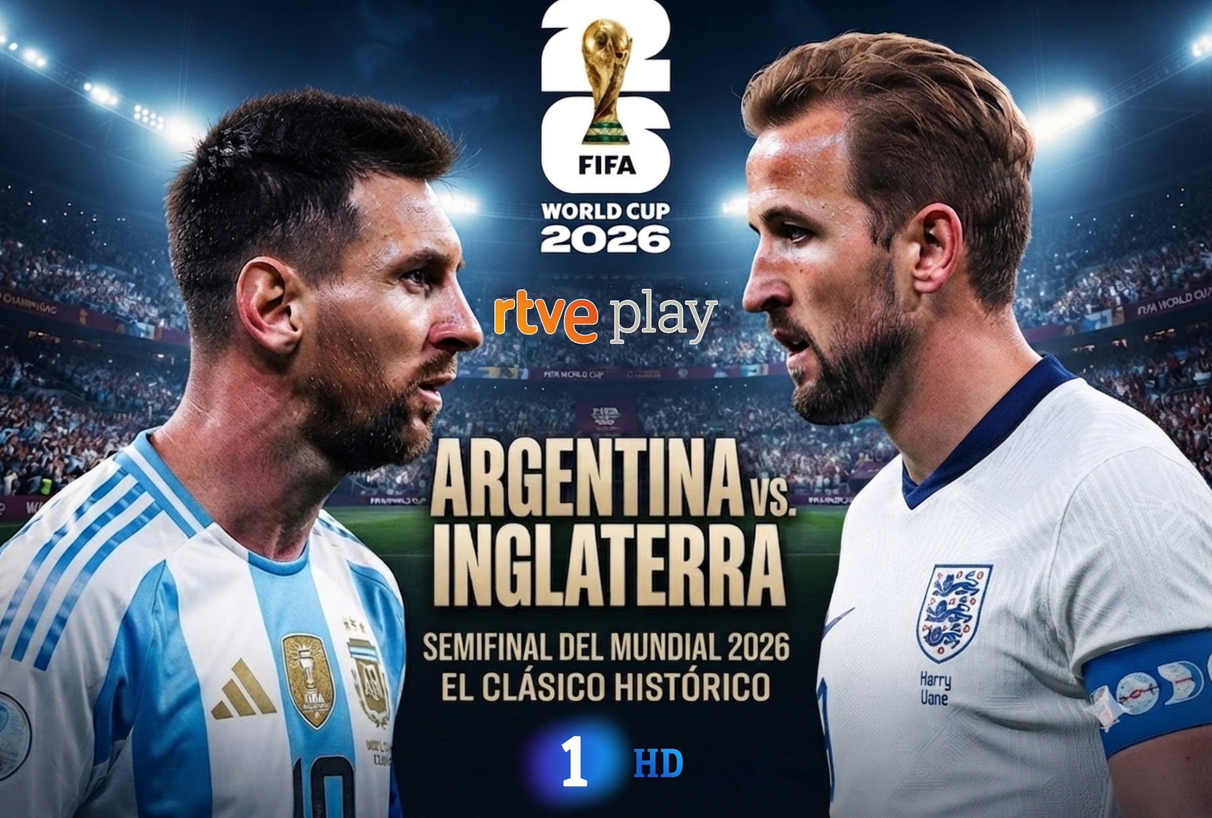ATLANTA, GEORGIA, (ESTADOS UNIDOS), 15/07/2026.- TVE Canal La 1 y RTVE te llevan EN DIRECTO el partido de Argentina vs. Inglaterra hoy miércoles 15 de julio por la semifinal del Mundial 2026 desde Mercedes-Benz Stadium, Atlanta, Georgia, Estados Unidos. Foto: Imagen creada por Gemini.