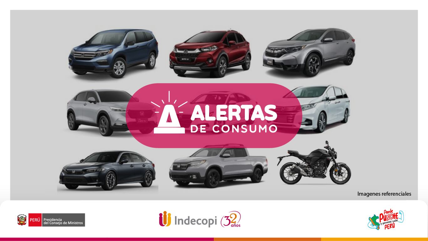 El Indecopi a través de su Sistema de Alertas de Consumo, advirtió sobre posibles fallas en vehículos Honda que podrían poner en riesgo la seguridad de consumidores. Foto: Indecopi
