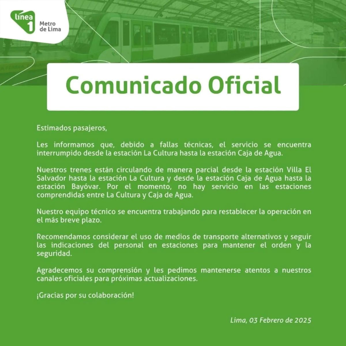 Comunicado de la concesionaria.