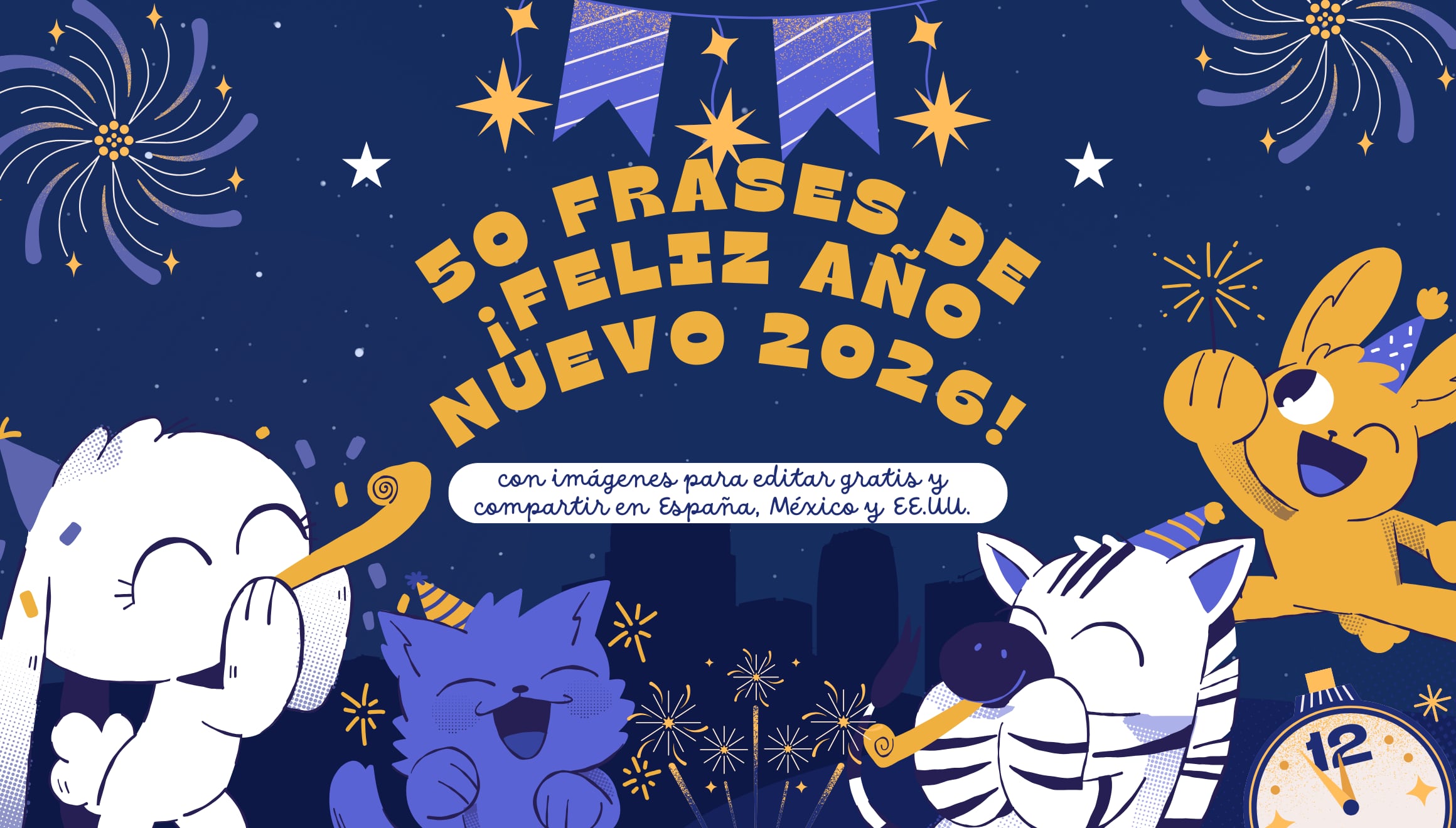 Personaliza tus deseos. 50 frases de ¡Feliz Año Nuevo 2026! con imágenes para editar gratis. Comparte diseños únicos desde España, México o EE. UU. y sorprende a todos con un mensaje especial. | Crédito: Canva / Composición Mix