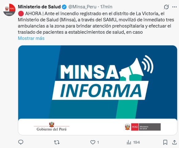 El Ministerio de Salud emitió un comunicado en sus redes sociales.