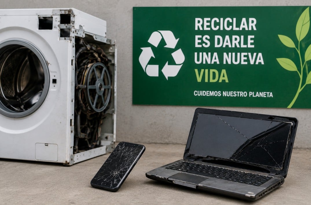 Celulares en desuso para reciclaje. Foto generada con IA