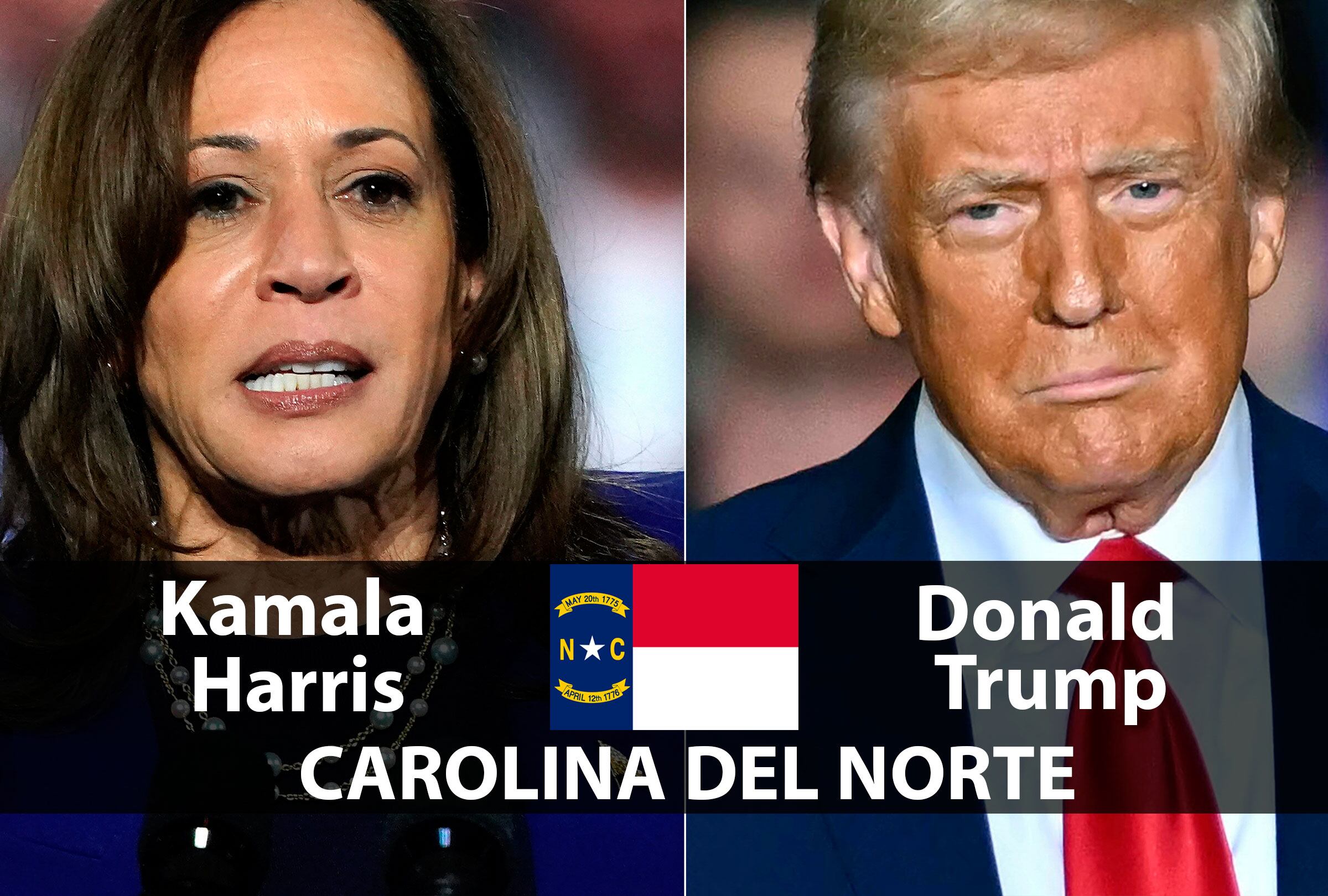 ¿Quién gana en Carolina del Norte? Sigue el resultado oficial que consiguieron Donald Trump y Kamala Harris este martes 5 de noviembre por las elecciones presidenciales en Estados Unidos (Foto: ANGELA WEISS, LOREN ELLIOTT / AFP)