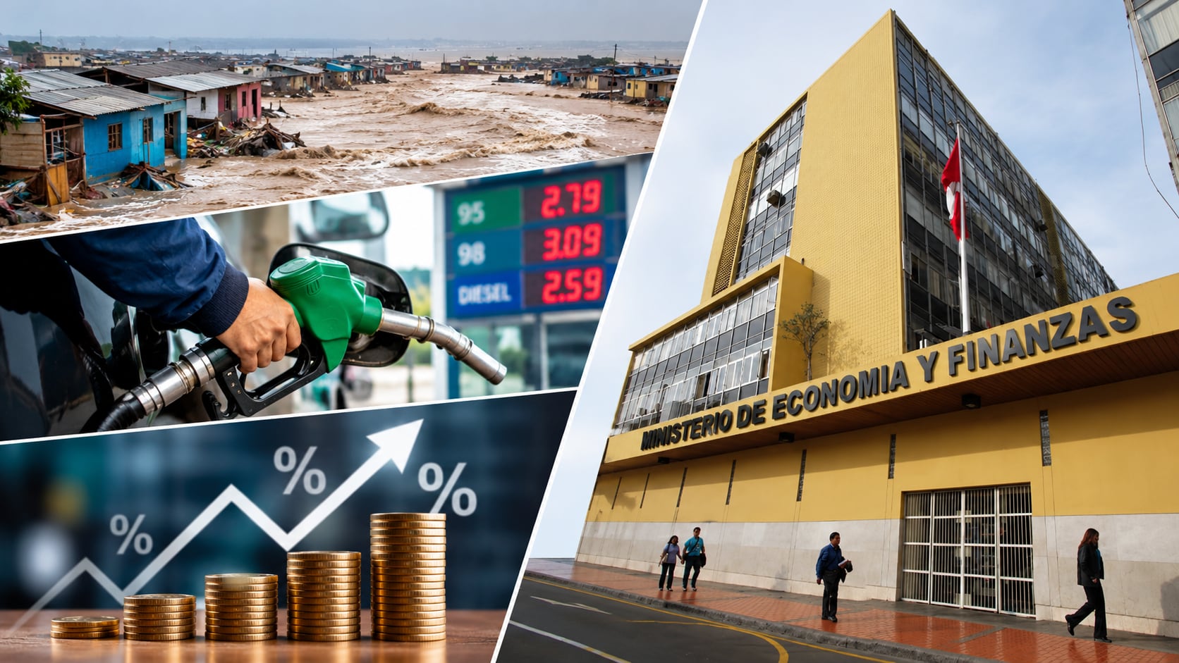 En el Marco Macroeconómico Multianual (MMM) 2026-2029, donde el Estado peruano a través del MEF da a conocer sus estimaciones oficiales para los indicadores principales de la nación, la cartera señala que espera que el país crezca 3.4% en 2026 y que repita dicha tasa el próximo año. Fotocomposición: ChatGPT, Alessandro Azurín, Diario Gestión.