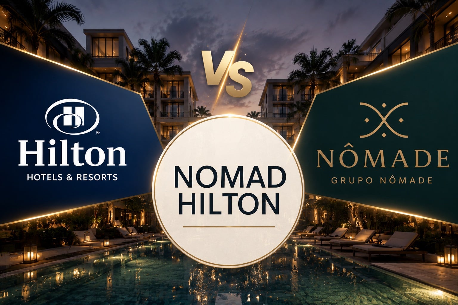 Representación ilustrativa del conflicto por la marca “NOMAD HILTON”, que enfrentó a la cadena hotelera Hilton y al grupo Nômade en un proceso de registro ante Indecopi. Foto: Generado por IA