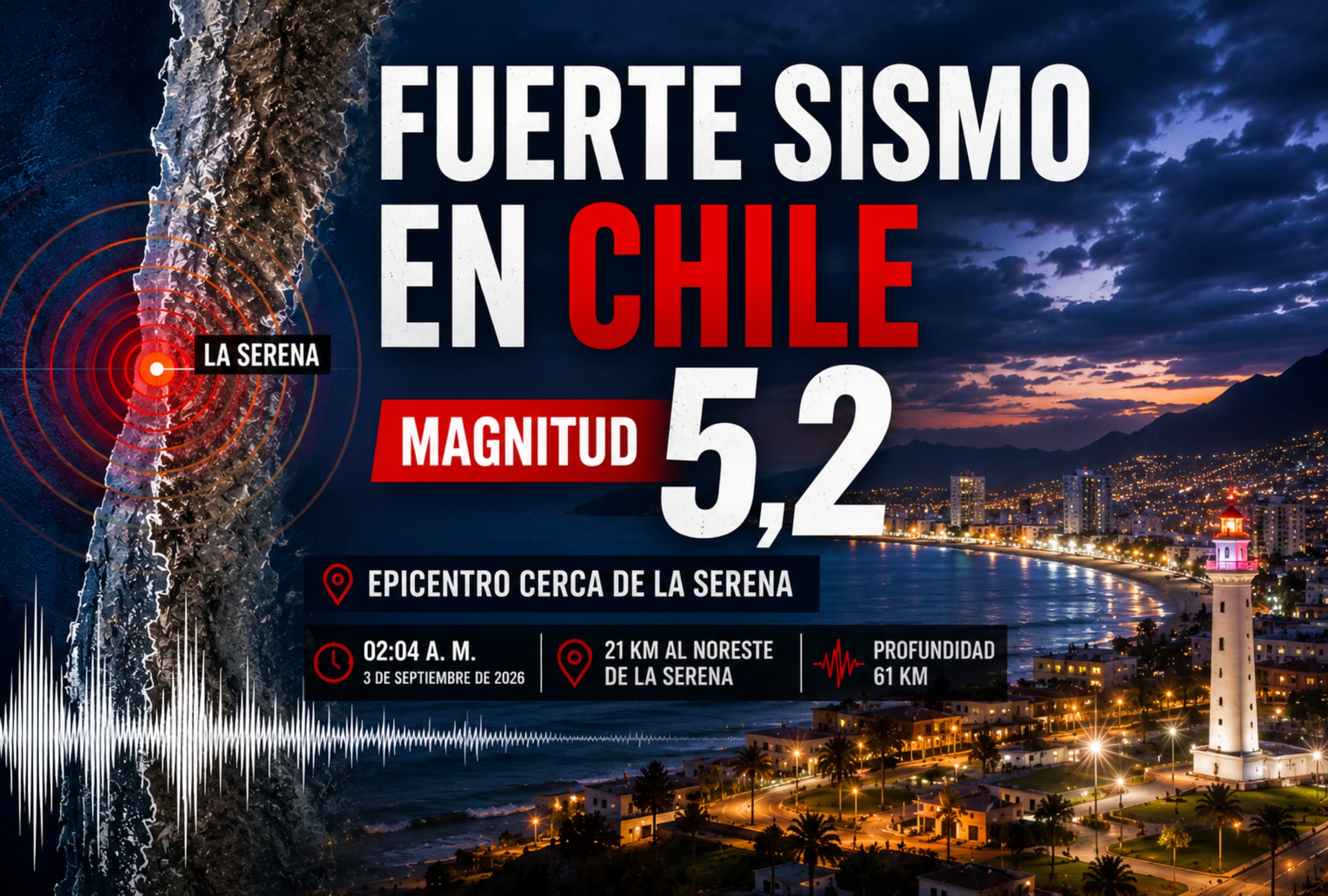 LA SERENE (CHILE), 03/09/2026.- Un sismo de 5,2 MLv ocurrió al noroeste de La Serena. Revisa los datos preliminares del Centro Sismológico Nacional y qué hacer durante un temblor. FOTO DE NOÉ YACTAYO