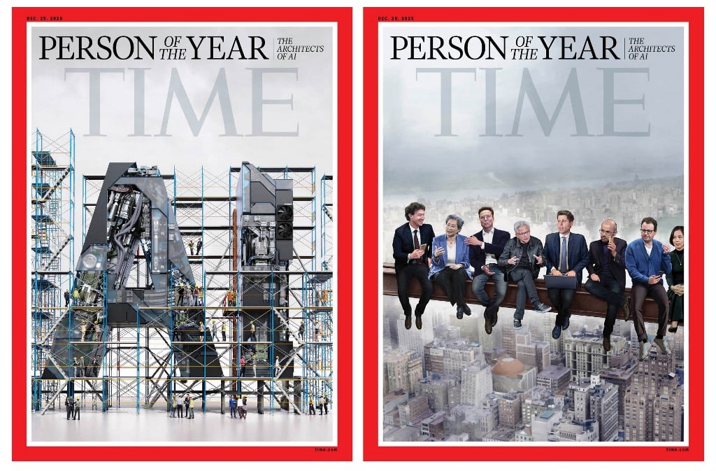 Estas imágenes de portada de revista, cortesía de TIME/Personaje del Año de TIME, obtenidas el 11 de diciembre de 2025, muestran dos portadas de la revista TIME que anuncian a los "Arquitectos de la IA" como la Persona del Año 2025 de TIME. Presentan una ilustración de Peter Crowther para TIME (imagen izquierda) y una pintura de Jason Seiler para TIME (imagen derecha).