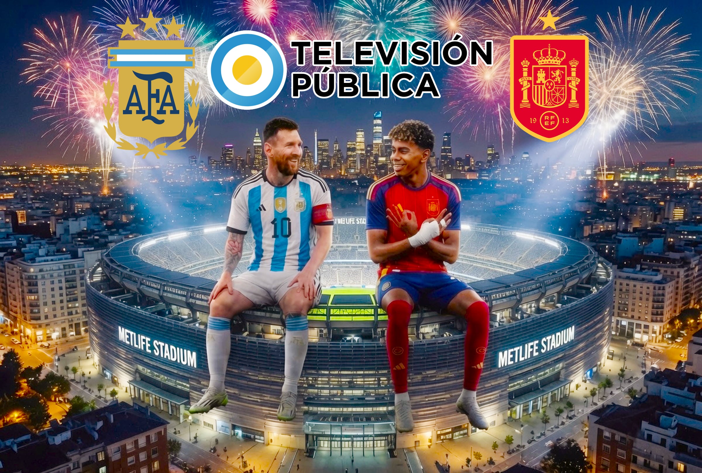 EAST RUTHERFORD, NUEVA JERSEY (ESTADOS UNIDOS), 19/07/2026.- Cobertura oficial de TV Pública (Canal 7) EN VIVO GRATIS para ver el partido Argentina vs. España hoy por la gran final del Mundial 2026 en el MetLife Stadium de East Rutherford, Nueva Jersey. FOTO DE NOÉ YACTAYO