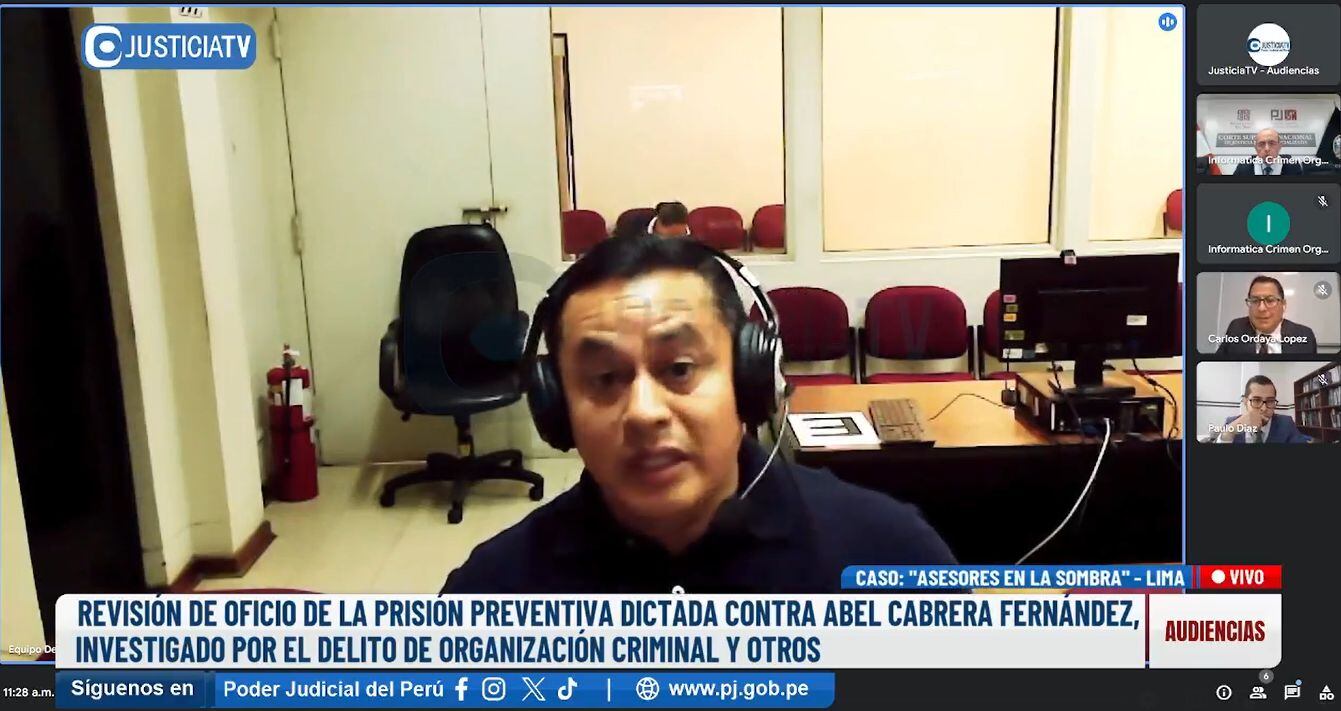Abel Cabrera, uno de los principales implicados en el caso "Asesores en la sombra" de Pedro Castillo. (Justicia TV)