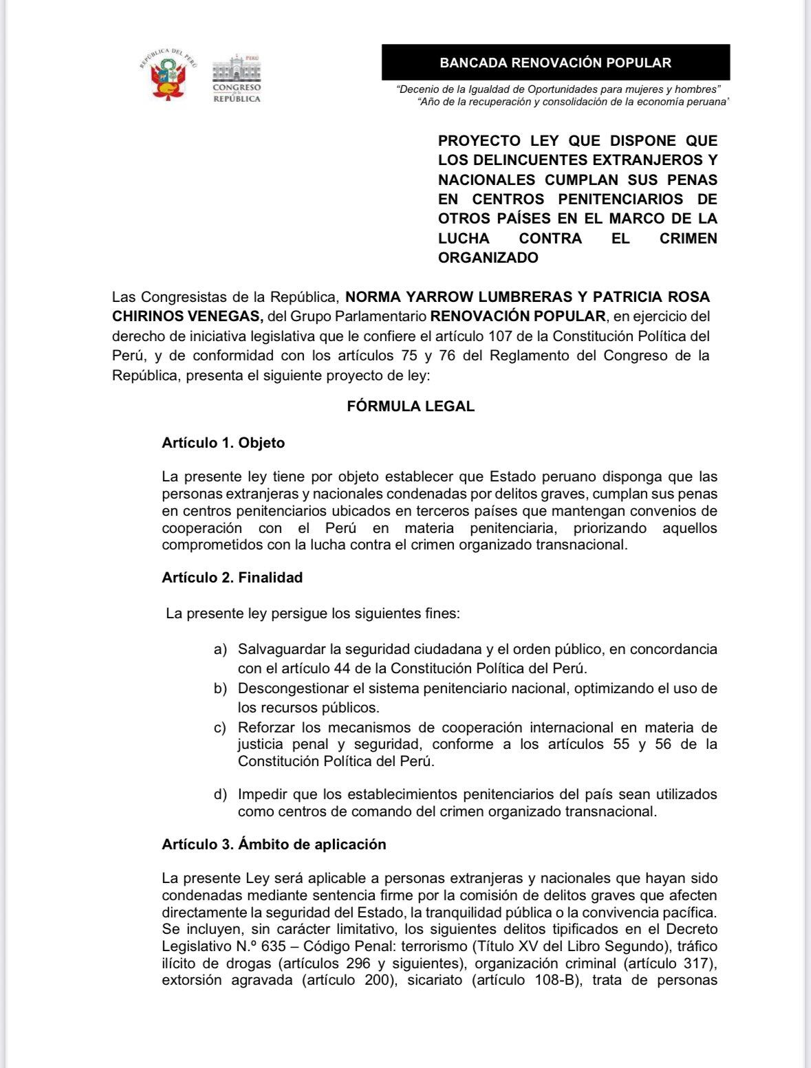 Este es el proyecto de ley presentado por Renovación Popular. Fuente: Congreso.