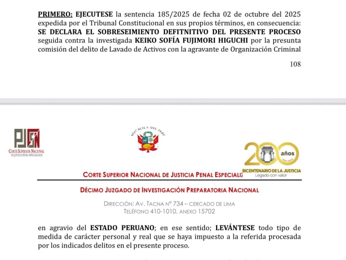 El archivo definitivo se produce luego de que el Poder Judicial ejecutara el fallo del Tribunal Constitucional que dejó sin efecto la investigación fiscal por el caso ‘Cócteles’. Foto: X.