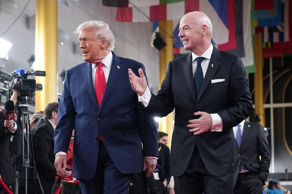 US President Donald Trump and Gianni Infantino in December. Photographer: Andrew Harnik/Getty Images