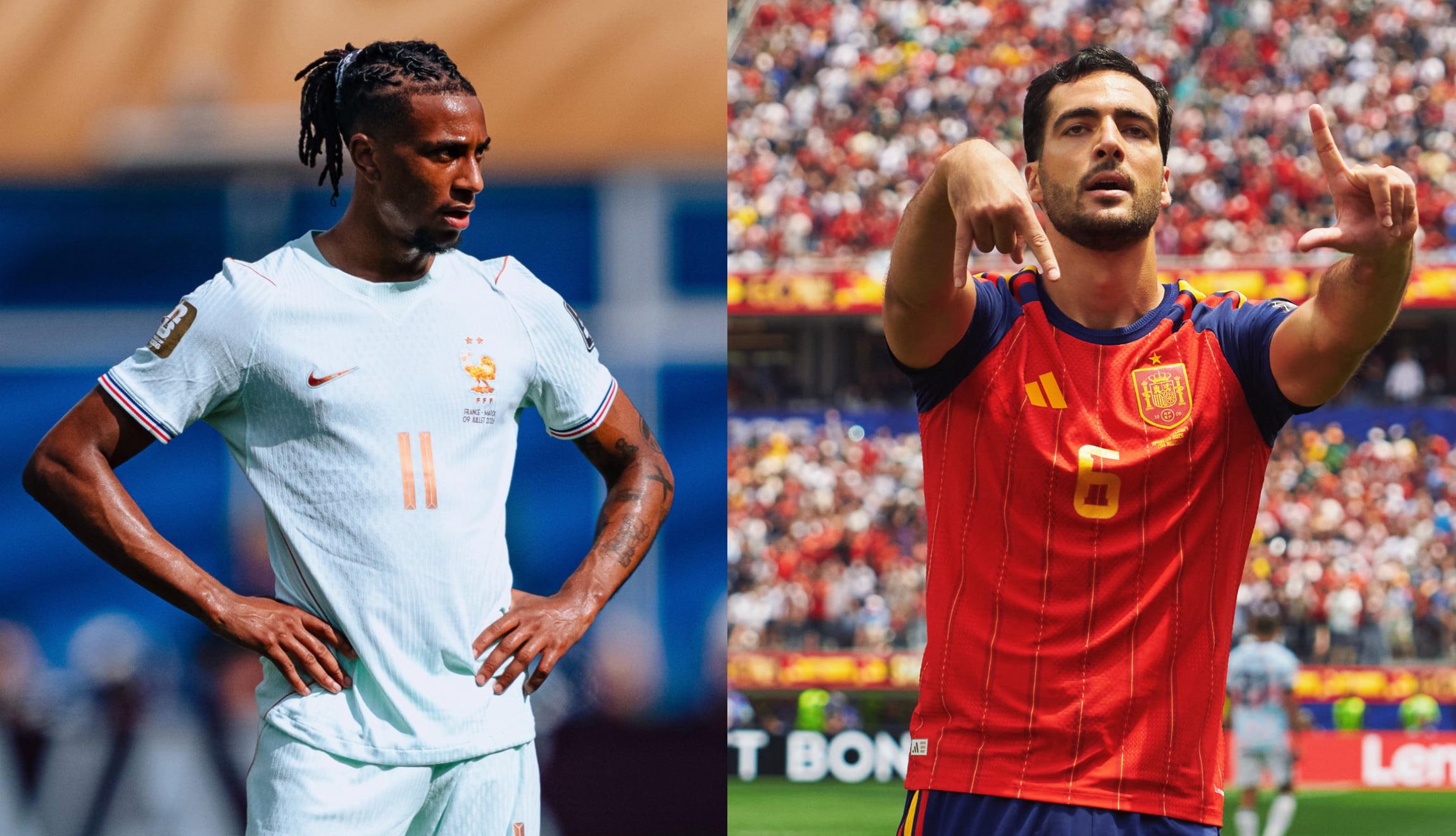 Consulta a qué hora y en qué canal ver España vs. Francia en vivo y en directo, por la semifinal del Mundial 2026, este martes 14 de junio, desde el AT&T Stadium. (Foto: @equipedefrance / @sefutbol / Composición Gestión Mix)