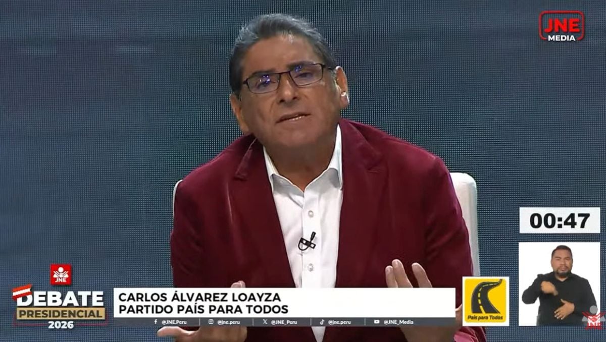 Durante el debate del JNE, Carlos Álvarez centró sus propuestas en educación, seguridad y empleo formal. Foto: Captura JNE.