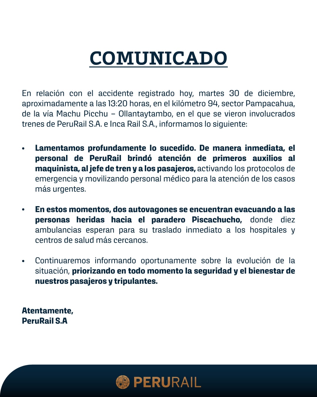 Comunicado de PeruRail.