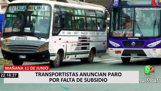 Grupo de empresas de transporte público paralizará a partir de este jueves en reclamo de subsidio del Gobierno