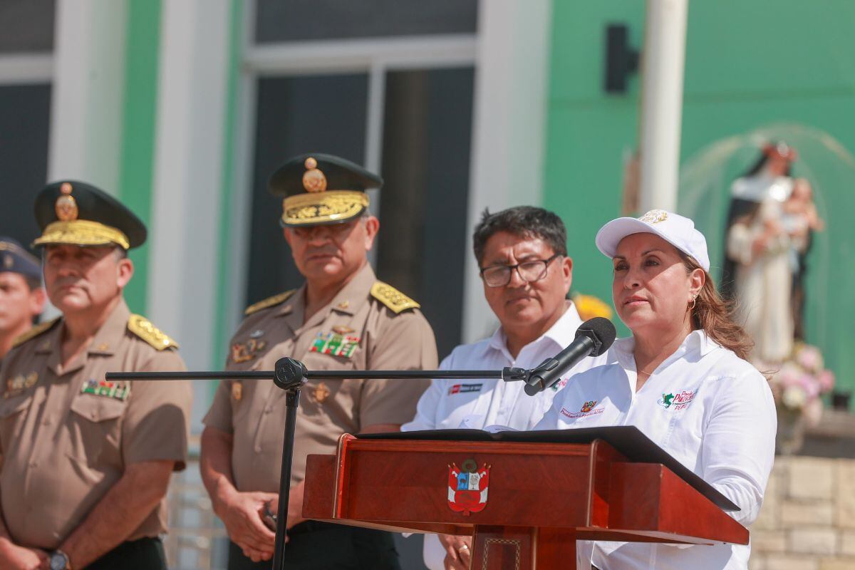 La presidenta Dina Boluarte anunció en Lambayeque que su gobierno pedirá facultades al Congreso para modificar el Código Penal y reforzar la seguridad ciudadana. Foto: Presidencia.