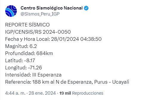 Sismo en Ucayali: Fuente: IGP.