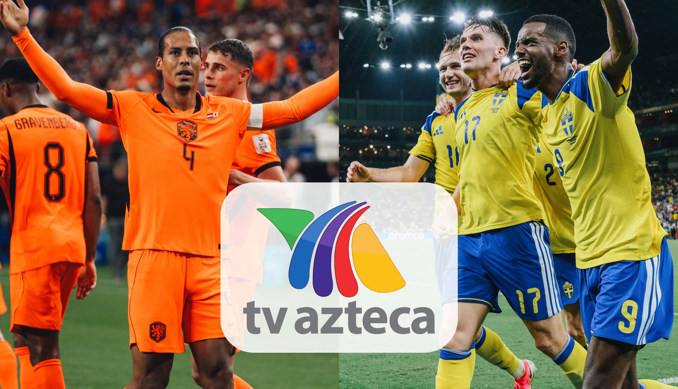 Señal abierta de TV Azteca y Canal 7 desde México para ver el partido de Países Bajos vs. Suecia en vivo y en directo, este sábado 20 de junio, desde el NRG Stadium de Houston. (Foto: Imagen creada por Gestión Mix / @onsoranje / @svenskfotboll)