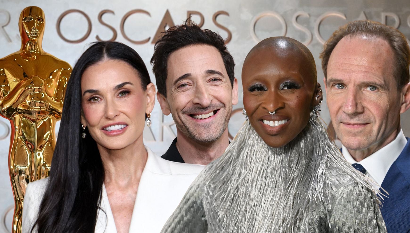 Adrien Brody ganó el Óscar a Mejor actor principal, derrotando a Ralph Fiennes, mientras que Cynthia Erivo y Demi Moore no obtuvieron el galardón respectivo a Mejor actriz (Foto: AFP)