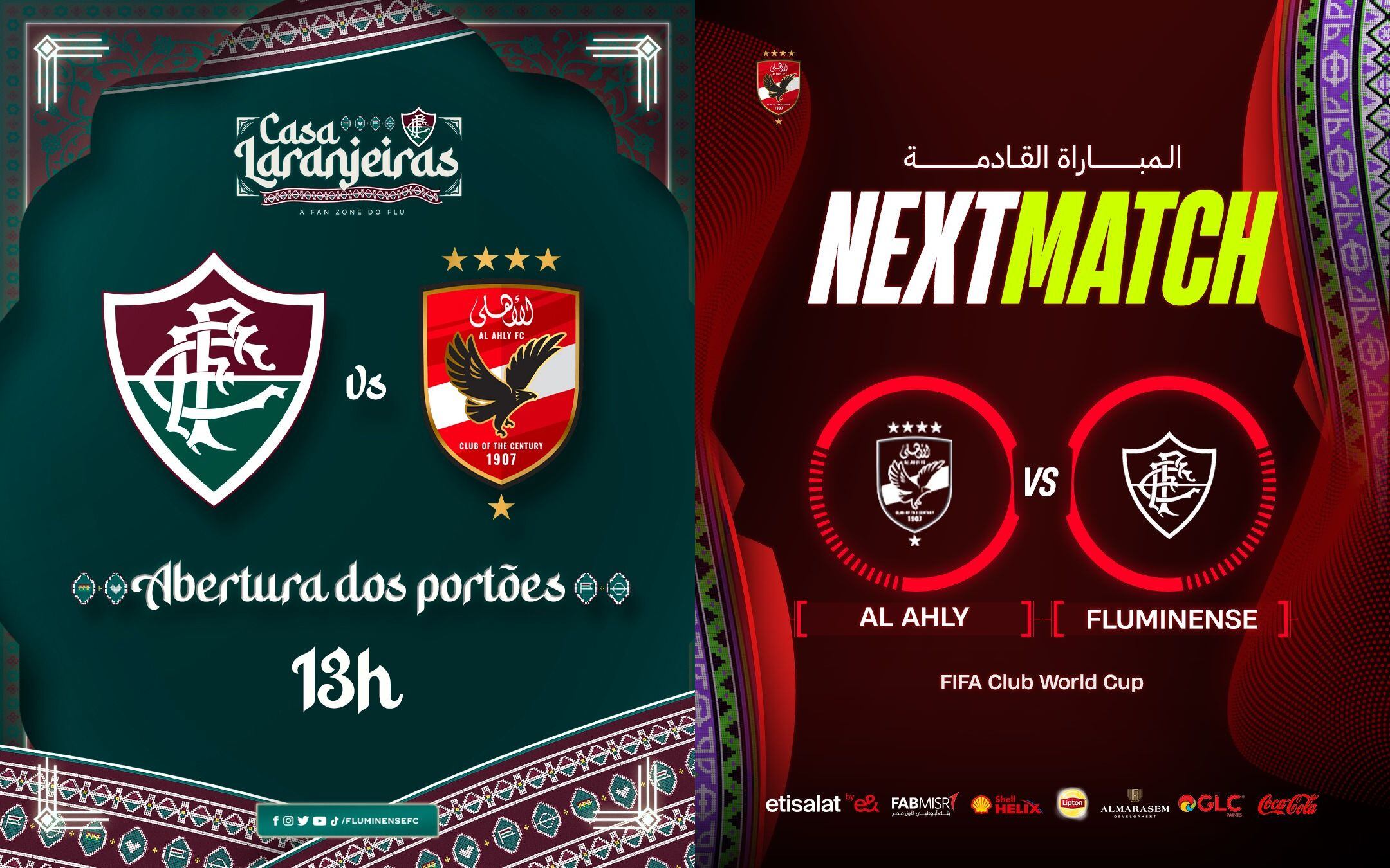 Así promocionan Fluminense y Al-Ahly su partido por el Mundial de Clubes. | Crédito: @FluminenseFC / @AlAhlyEnglish / Twitter