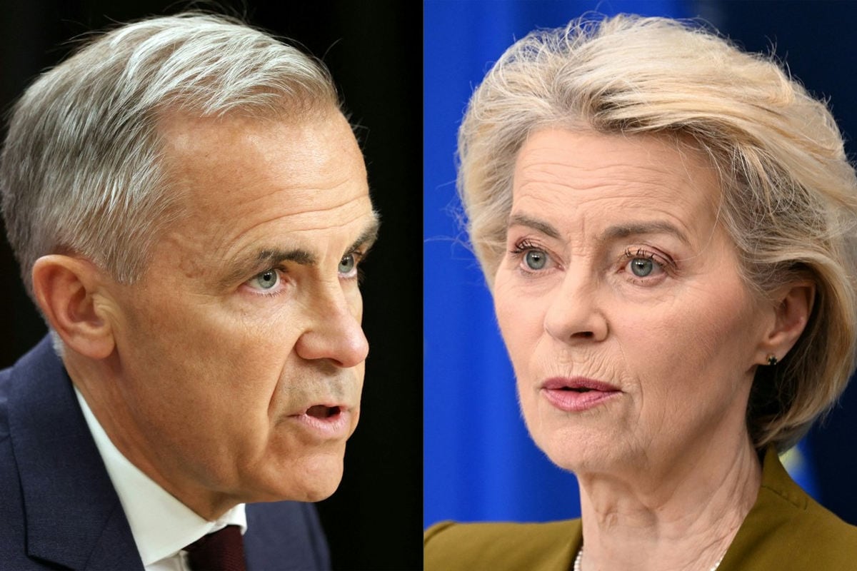 Esta combinación de imágenes muestra al primer ministro canadiense Mark Carney y a la presidenta de la Comisión Europea, Ursula von der Leyen. Foto: DAVE CHAN / AFP