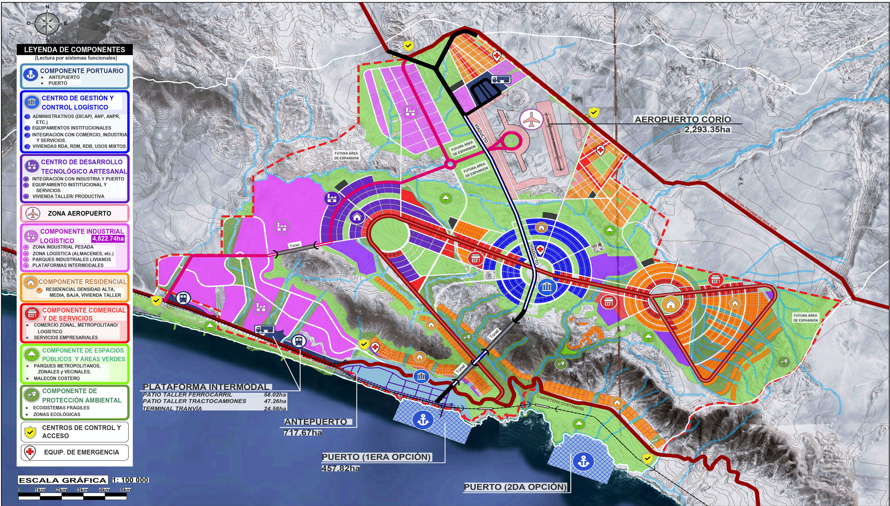 Esta es la propuesta de sectorización urbana para las más de 34 mil hectáreas de la "Ciudad Puerto Corío". Fuente: Gobierno Regional de Arequipa.