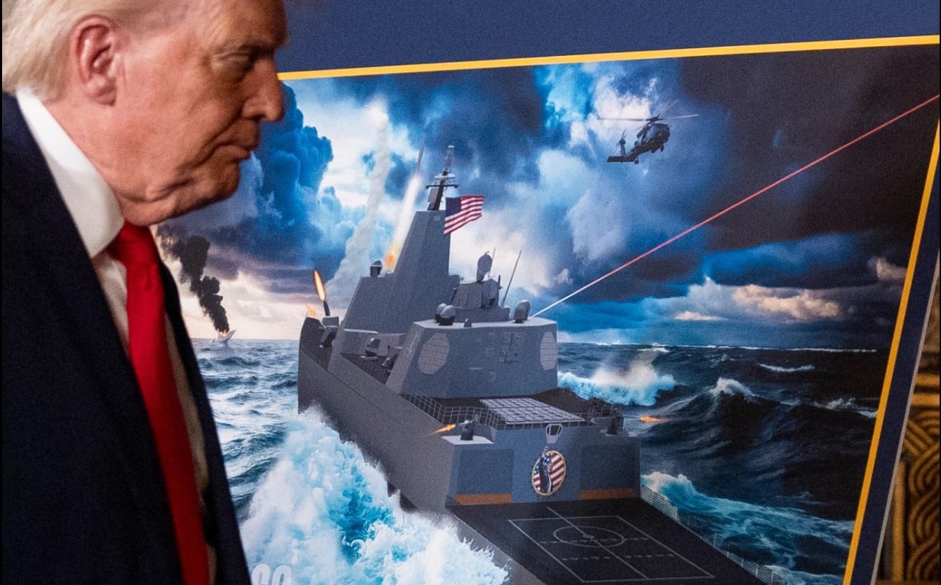 El presidente de Estados Unidos, Donal Trump, durante la presentación de los nuevos acorazados de la Clase Trump. (AP / Alex Brandon).