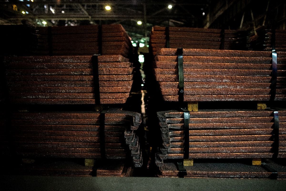 Copper anodes ready for shipment at a processing facility in Machali, Chile.