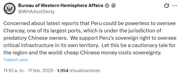 Fuente: Bureau of Western Hemisphere Affairs (Cuenta oficial de X)