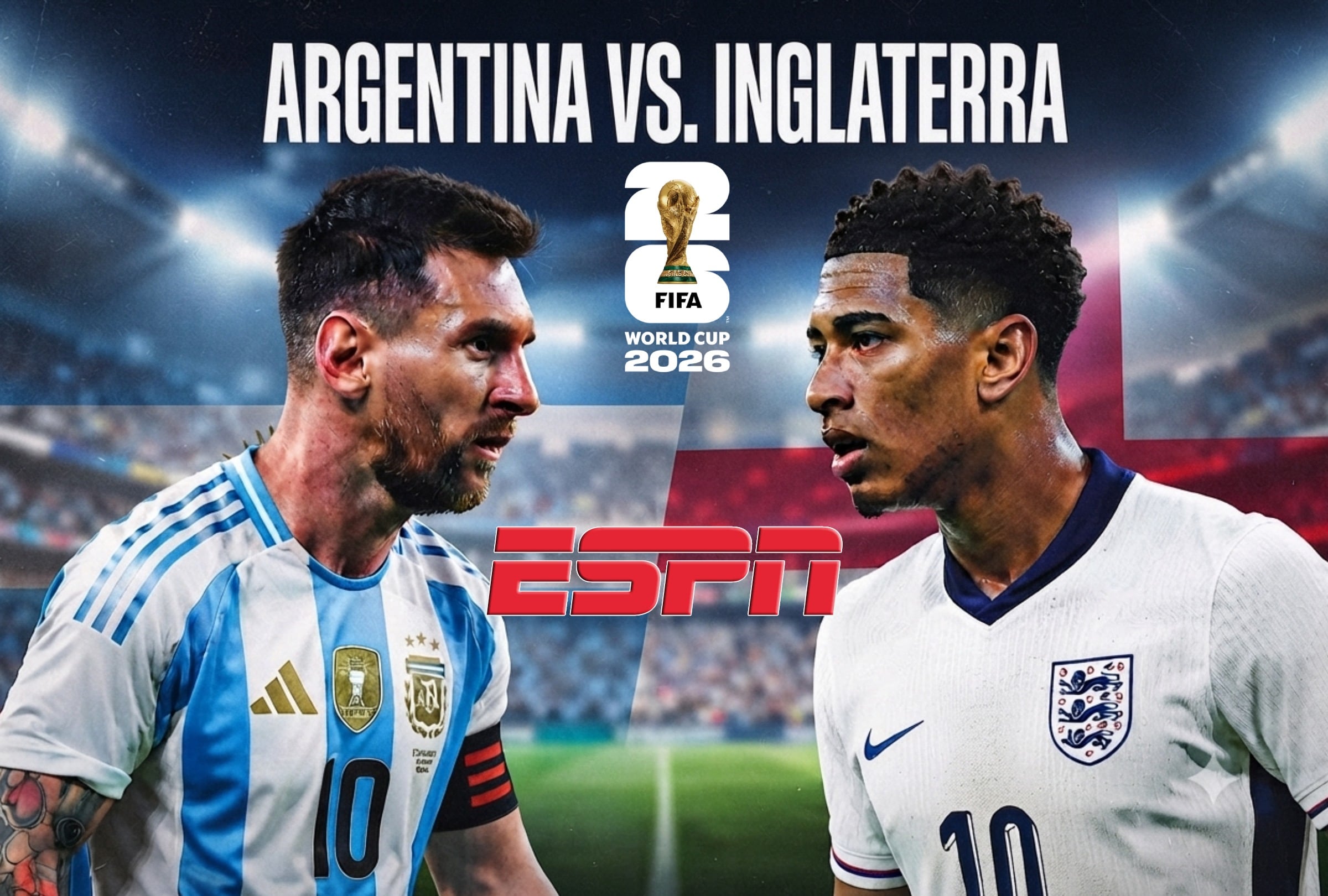 ATLANTA, GEORGIA, (ESTADOS UNIDOS), 15/07/2026.- TV Pública transmitirá EN VIVO el partido de Argentina vs. Inglaterra hoy miércoles 15 de julio por la semifinal del Mundial 2026 desde Mercedes-Benz Stadium, Atlanta, Georgia, Estados Unidos. Foto: Imagen creada por Gemini.