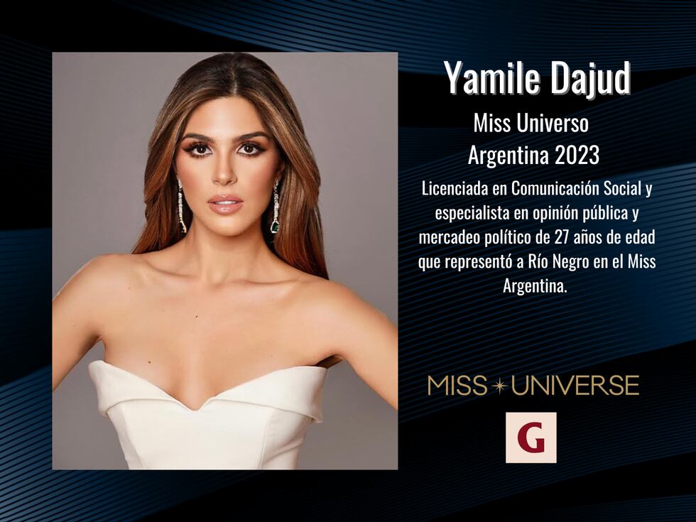 Yamile Luján Dajud es una argentina de 27 años de edad. Licenciada en Comunicación Social y especialista en opinión pública y mercadeo político. Yamile Dajud representó a Río Negro en el certamen nacional, es la actual Miss Argentina. "Prometo llevar en alto tu nombre y llevarte a la cima del universo. Quiero enaltecerte y honrar tu cultura e idiosincrasia", escribió tras ser coronada.