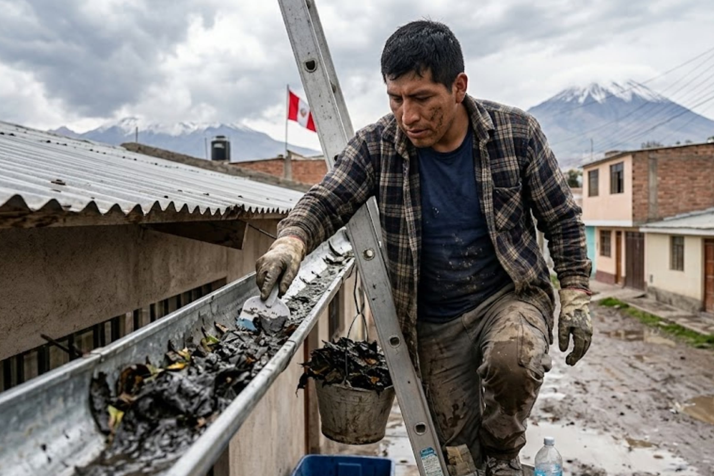 Limpiar la canaleta en temporadas de lluvia es indispensable para evitar cualquier tipo de daño en tu hogar. (Crédito: Imagen referencial creada por El Comercio MAG usando la IA de Gemini)