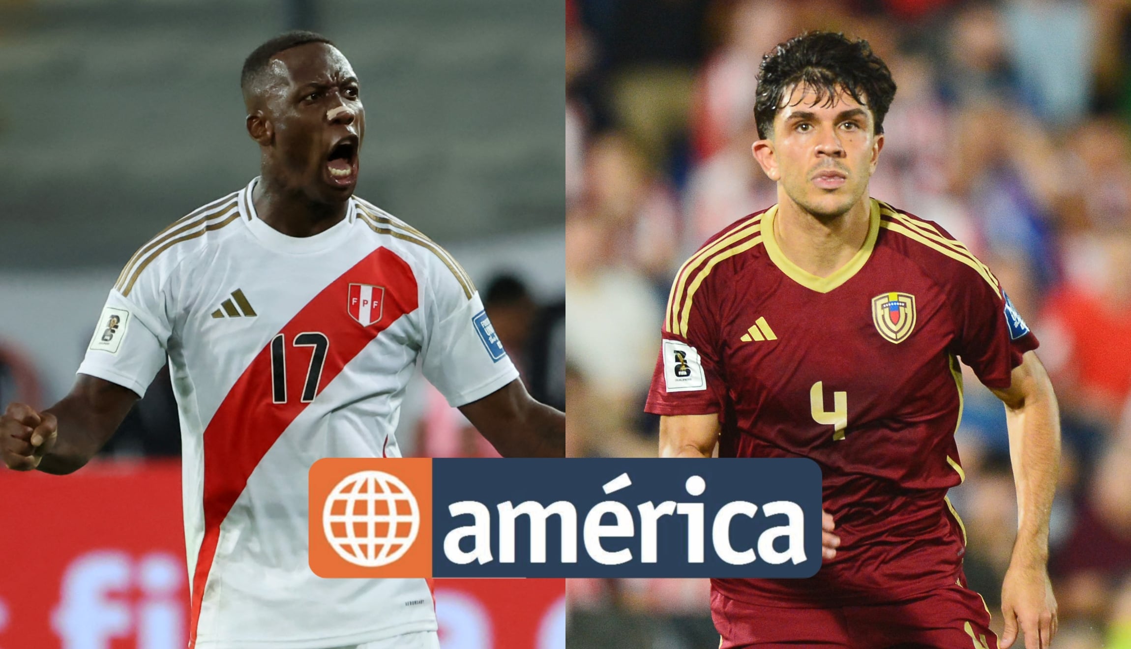 América TV transmite el partido Perú vs. Venezuela por la fecha 14 de las Eliminatorias 2026. (Fotos: AFP / Composición Mix)
