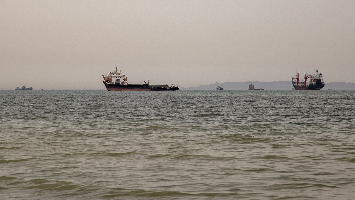 Ships anchored near the shoreline in Bandar Abbas, Iran, on April 22. Source: Getty Images/Getty Images Europe