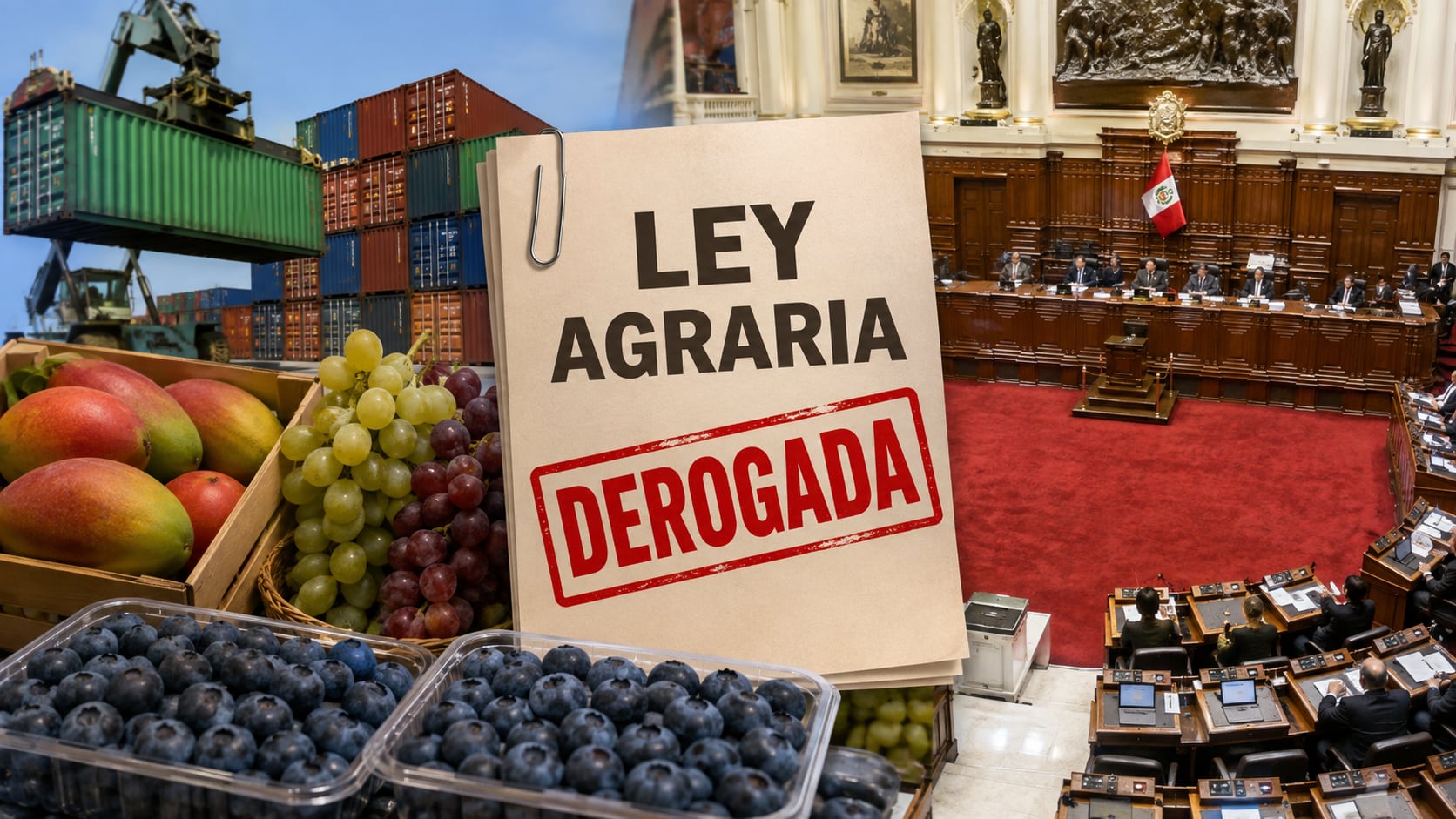 Previo a su reglamentación, legisladores del Congreso anterior presentaron hasta 8 proyectos para derogar la Ley Agraria sin éxito. Fotocomposición: ChatGPT, Alessandro Azurín, Diario Gestión.