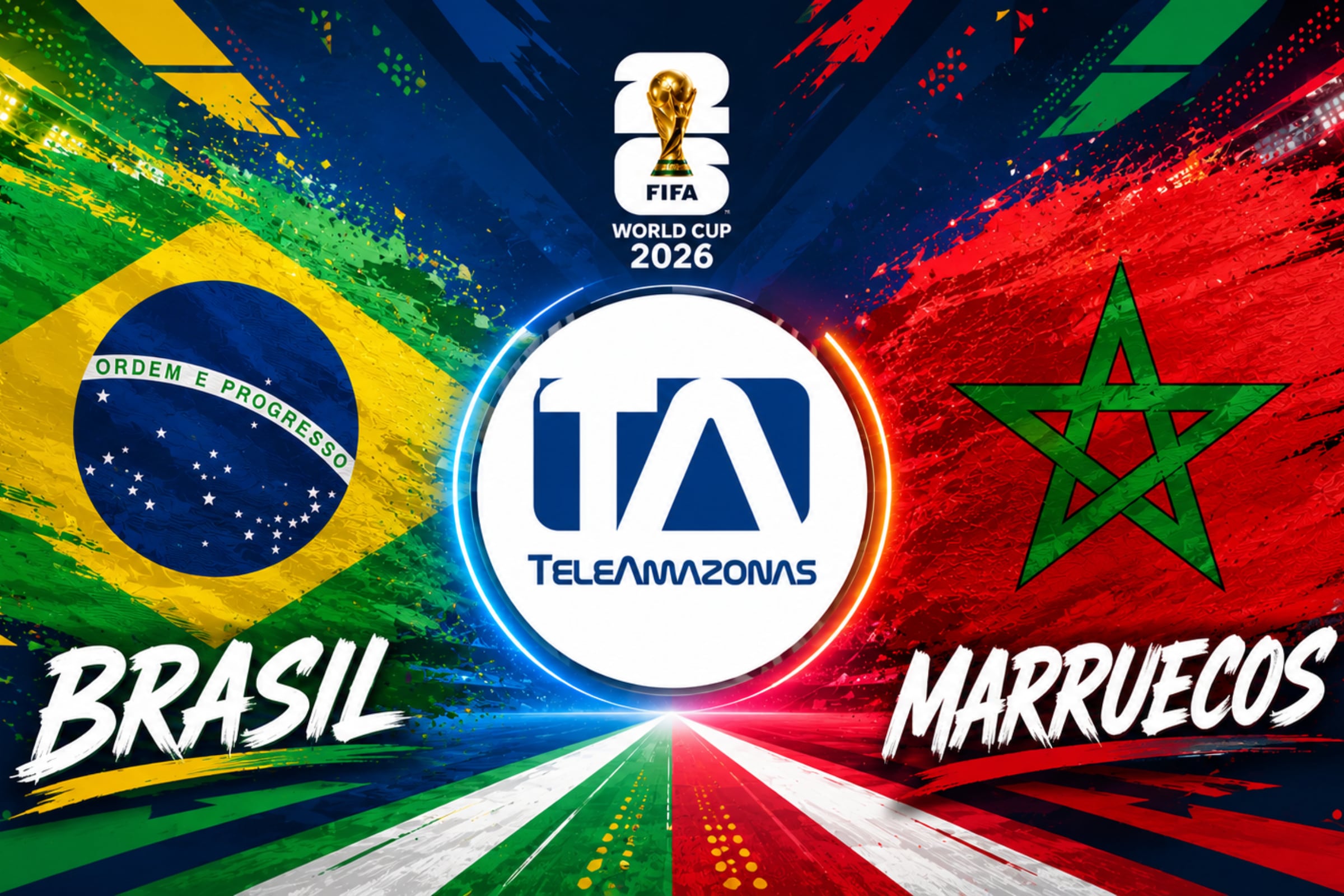 Transmisión del Canal 5 de Teleamazonas en vivo y en directo para ver el partido de Brasil vs. Marruecos desde Ecuador, este sábado 13 de junio de 2026 por la Jornada 1 del Mundial. (Foto: Imagen creada por El Comercio MAG utilizando la IA de Chat GPT)